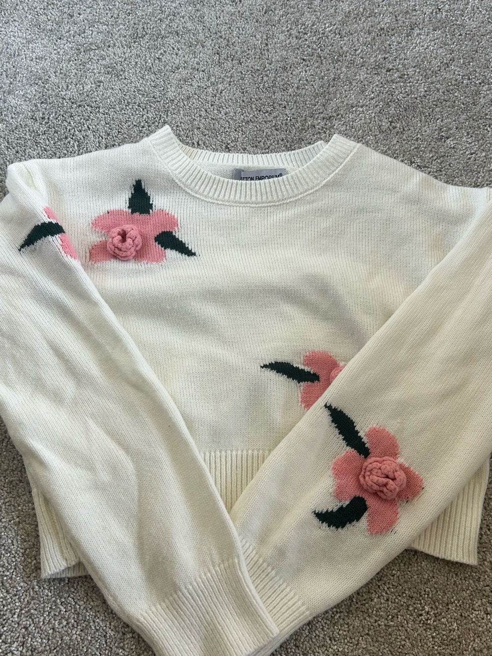 Girls White Floral Cropped Sweater